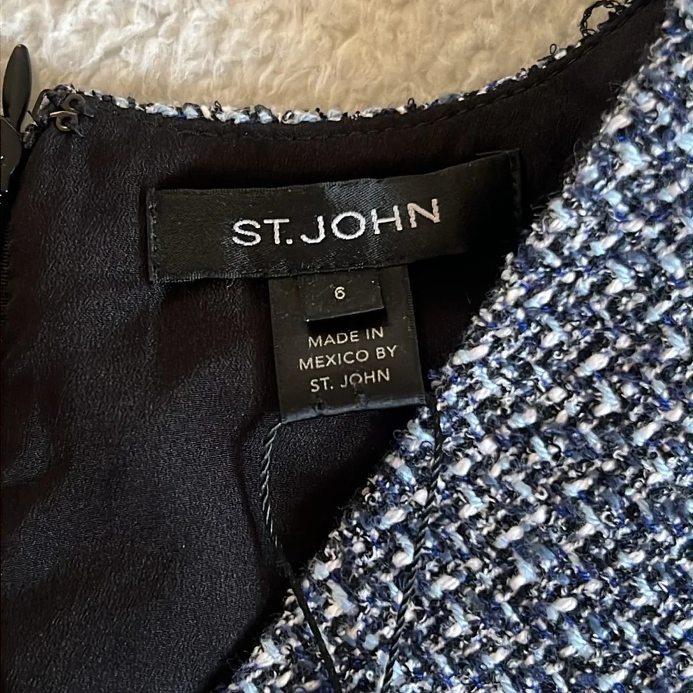 St. John‎ Tweed V-Neck A-Line Dress Black Blue Size 6 NWT
